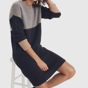 Madewell MerinoWool Sweater Dress Medium Colorblock Gray Black everyday polished